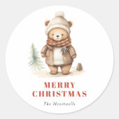 Niedlicher Aquarellbär Frohe Weihnachtsfeiertage Runder Aufkleber (Vorderseite)