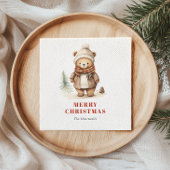 Niedlicher Aquarellbär Frohe Weihnachtsfeiertage Serviette