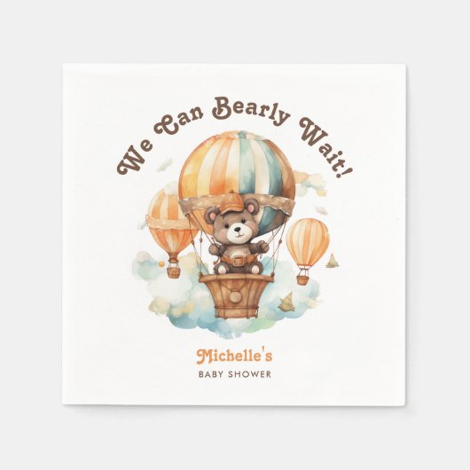 Niedlicher Aquarellbär mit Balloons Babydusche Serviette (Vorderseite)