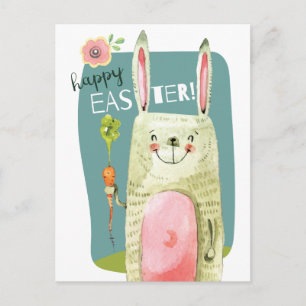 Niedlicher Aquarellbär mit Karotte Happy Oaster Feiertagspostkarte
