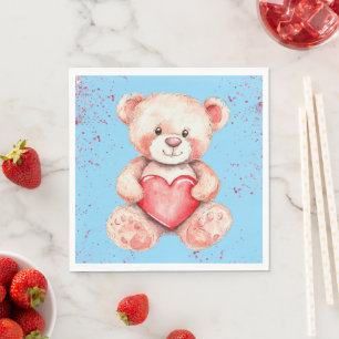niedlicher Aquarellbär mit rotem Cartoon Serviette