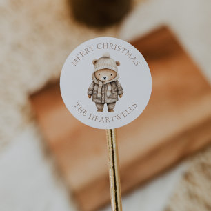 Niedlicher Aquarellbär Personalisiert Frohe Weihna Runder Aufkleber