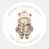 Niedlicher Aquarellbär Personalisiert Frohe Weihna Runder Aufkleber (Vorderseite)
