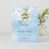 Niedlicher Aquarelldinosaurier auf Schaukel am bla Einladung (Stehend Vorderseite)