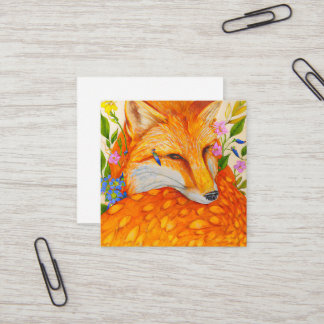 Niedlicher Aquarellfuchs mit Blume Quadratische Visitenkarte