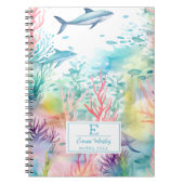Niedlicher Aquarellhai Farbiger Ozean Mit Monogram Notizblock (Vorderseite)