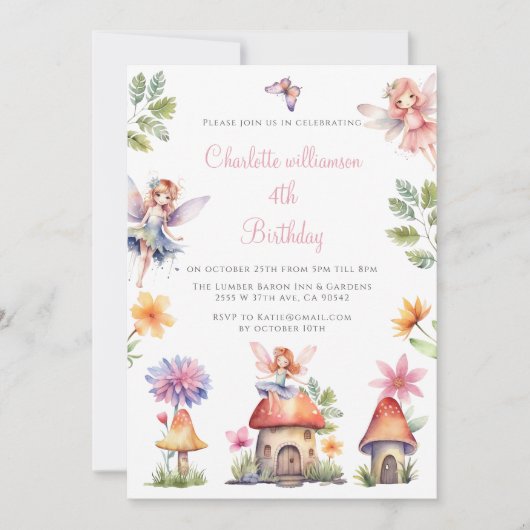 Niedlicher Aquarellmärchen Geburtstag Einladung (Vorderseite)