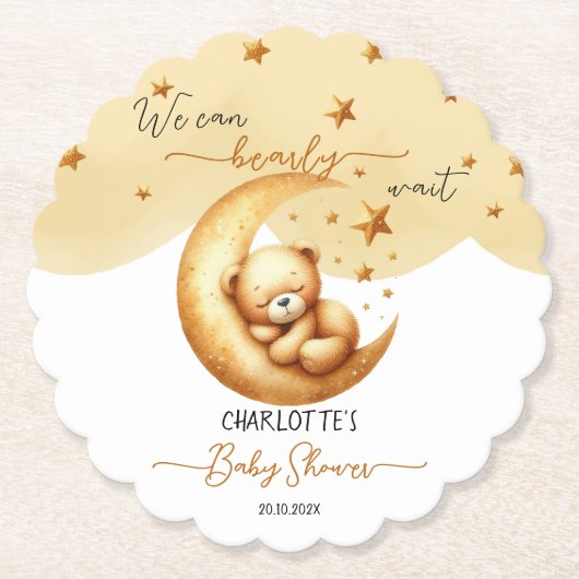 Niedlicher Aquarellschläfer auf Mond Babydusche Untersetzer (Vorderseite)