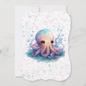 Niedlicher Aquarelltopus mit Bläschen Babydusche Einladung (Rückseite)