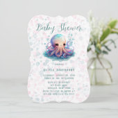 Niedlicher Aquarelltopus mit Bläschen Babydusche Einladung (Stehend Vorderseite)