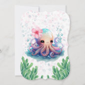 Niedlicher Aquarelltopus mit Bläschen Babydusche Einladung (Rückseite)