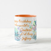 Niedlicher Aquarelltopus Zwei Tonerde Orange Tasse (Zentrum)