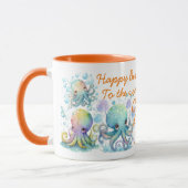 Niedlicher Aquarelltopus Zwei Tonerde Orange Tasse (Links)