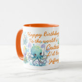 Niedlicher Aquarelltopus Zwei Tonerde Orange Tasse (Vorderseite Links)