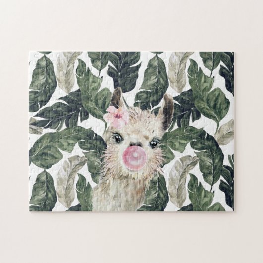 Niedlicher Aquatercolor Llama | Tropical Monstera Puzzle (Horizontal)