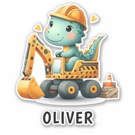 Niedlicher Arbeiter Dinosaurier auf einem Bagger Aufkleber (Vorderseite)