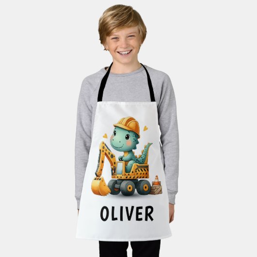 Niedlicher Arbeiter Dinosaurier auf einem Bagger Schürze (Getragen)