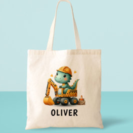 Niedlicher Arbeiter Dinosaurier auf einem Bagger Tragetasche