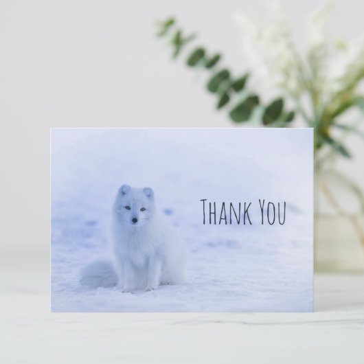 Niedlicher arctic Fox Snowy Winter Hintergrund Dan Dankeskarte (Stehend Vorderseite)