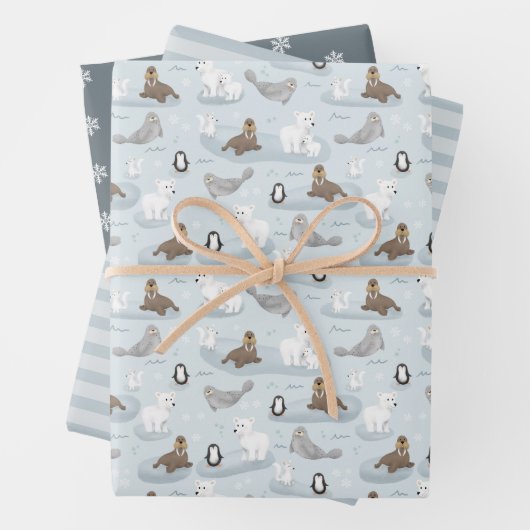 Niedlicher arktischer Blue Winter Holiday Polar Be Geschenkpapier Set (Beispiel)