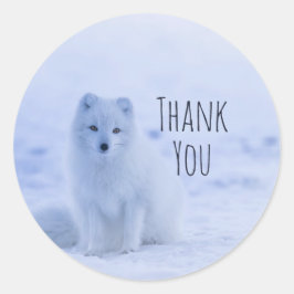 Niedlicher arktischer Fox auf Schnee Danke Runder Aufkleber