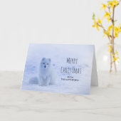 Niedlicher arktischer Fox auf Schnee Frohe Weihnac Karte (Gelbe Blume)