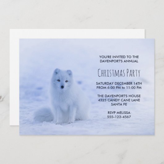 Niedlicher arktischer Fox auf Schnee Weihnachten P Einladung (Vorne/Hinten)
