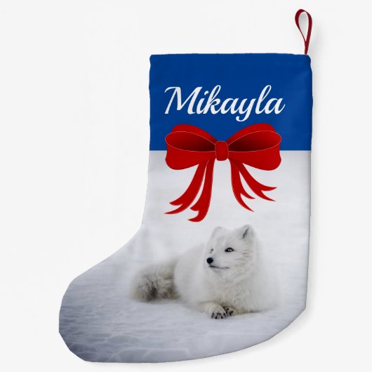 Niedlicher arktischer Fuchs im Schnee Kleiner Weihnachtsstrumpf (Rückseite)