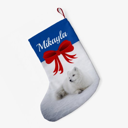 Niedlicher arktischer Fuchs im Schnee Kleiner Weihnachtsstrumpf (Rückseite (Hängend))