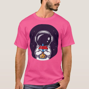 Niedlicher Astronaut, der Boba Milk Tee schlängelt