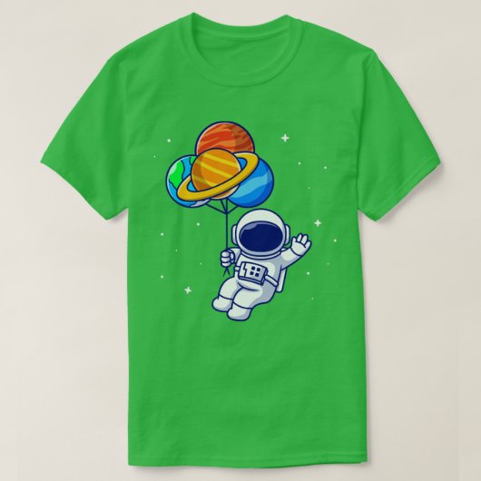 Niedlicher Astronaut, der mit Planetenballons im S T-Shirt (Design vorne)