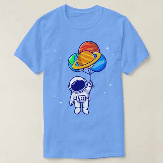 Niedlicher Astronaut, der mit Planetenballons im S T-Shirt (Design vorne)