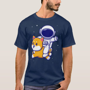 Niedlicher Astronaut, der mit Shiba-Inu-Hund im We T-Shirt