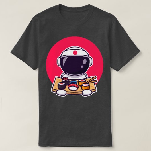 Niedlicher Astronaut isst Sushi T-Shirt (Design vorne)