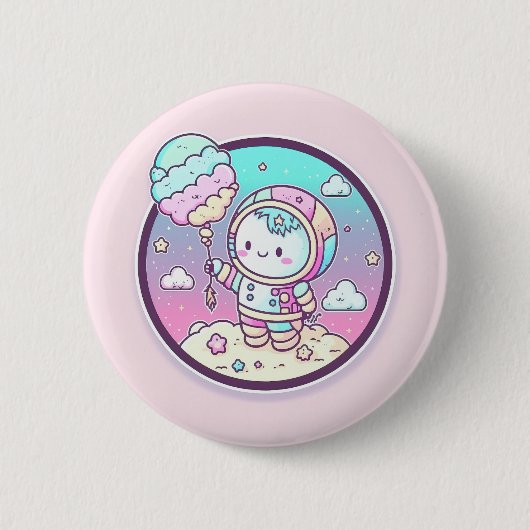 Niedlicher Astronaut mit Eiscreme-Baloon auf dem M Button (Vorderseite)