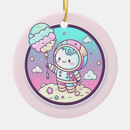 Niedlicher Astronaut mit Eiscreme-Baloon auf dem M Keramik Ornament (Vorne)