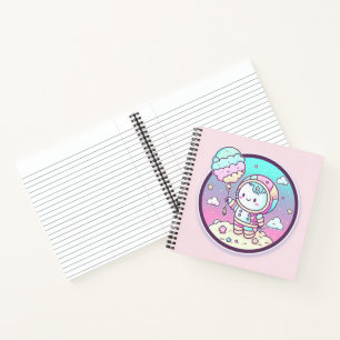 Niedlicher Astronaut mit Eiscreme-Baloon auf dem M Notizblock