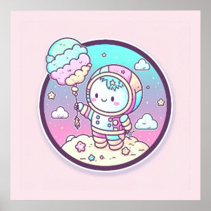 Niedlicher Astronaut mit Eiscreme-Baloon auf dem M Poster