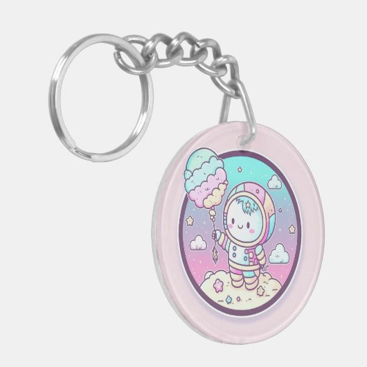 Niedlicher Astronaut mit Eiscreme-Baloon auf dem M Schlüsselanhänger (Vorderseite links)