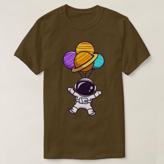 Niedlicher Astronaut schwimmend mit Planetballon i T-Shirt (Design vorne)