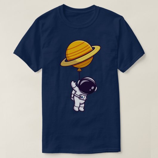 Niedlicher Astronaut schwimmend mit Planetballon i T-Shirt (Design vorne)