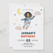 Niedlicher Astronaut Space Foto Geburtstag Einladung (Vorderseite)