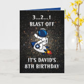 Niedlicher Astronaut Space Rocket Blue 8. Geburtst Karte (Gelbe Blume)