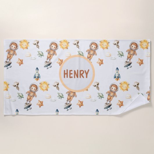 Niedlicher Astronaut und Adortable Space Adventure Strandtuch (Vorderseite)