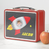 Niedlicher Astronautenjunge im Weltraumraketengewe Metall Brotdose (Beispiel)