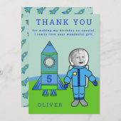 Niedlicher Astronautenjunge Rocket Geburtstag Ihre Dankeskarte (Vorne/Hinten)
