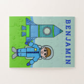 Niedlicher Astronautenjunge und Rakete mit Namen Puzzle (Horizontal)