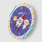 Niedlicher Astronautenraum für Weltraumraketen Große Wanduhr (Winkel)