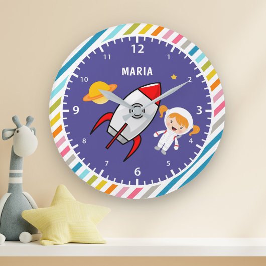 Niedlicher Astronautenraum für Weltraumraketen Große Wanduhr