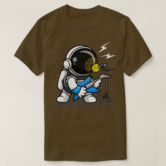 Niedlicher Astronautenrocker mit Gitarren-Cartoon T-Shirt (Design vorne)